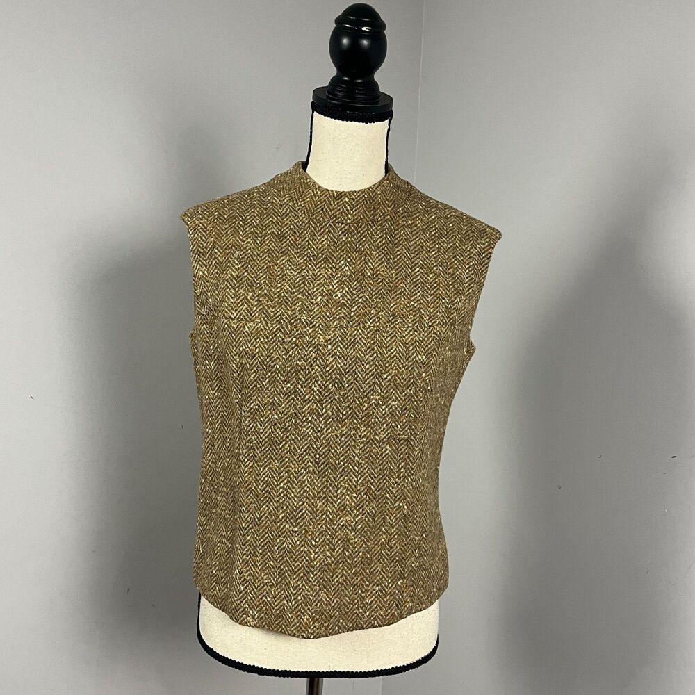 Pendleton Vintage Wool Herringbone Back Zip Sleeveless Lined Top Women's 12